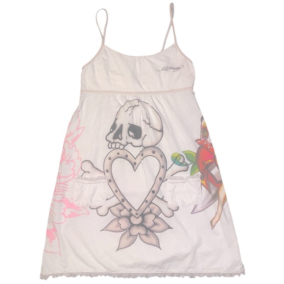 Ed Hardy Intimates Pink Babydoll Skull Tattoo Print Mini Dress Size XS Ed Hardy Intimates Pink Babydoll Skull Tattoo Print Mini Dress Size XS